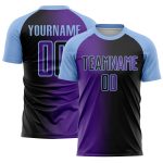 Custom Black Purple-Light Blue Sublimation Gradient Fashion Soccer Uniform Jersey