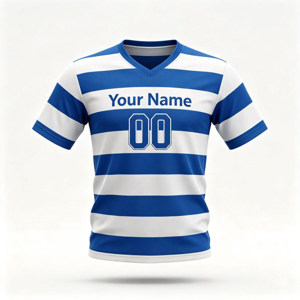 Custom Blue White Horizontal Striped Football Shirt