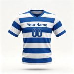 Custom Blue White Horizontal Striped Football Shirt