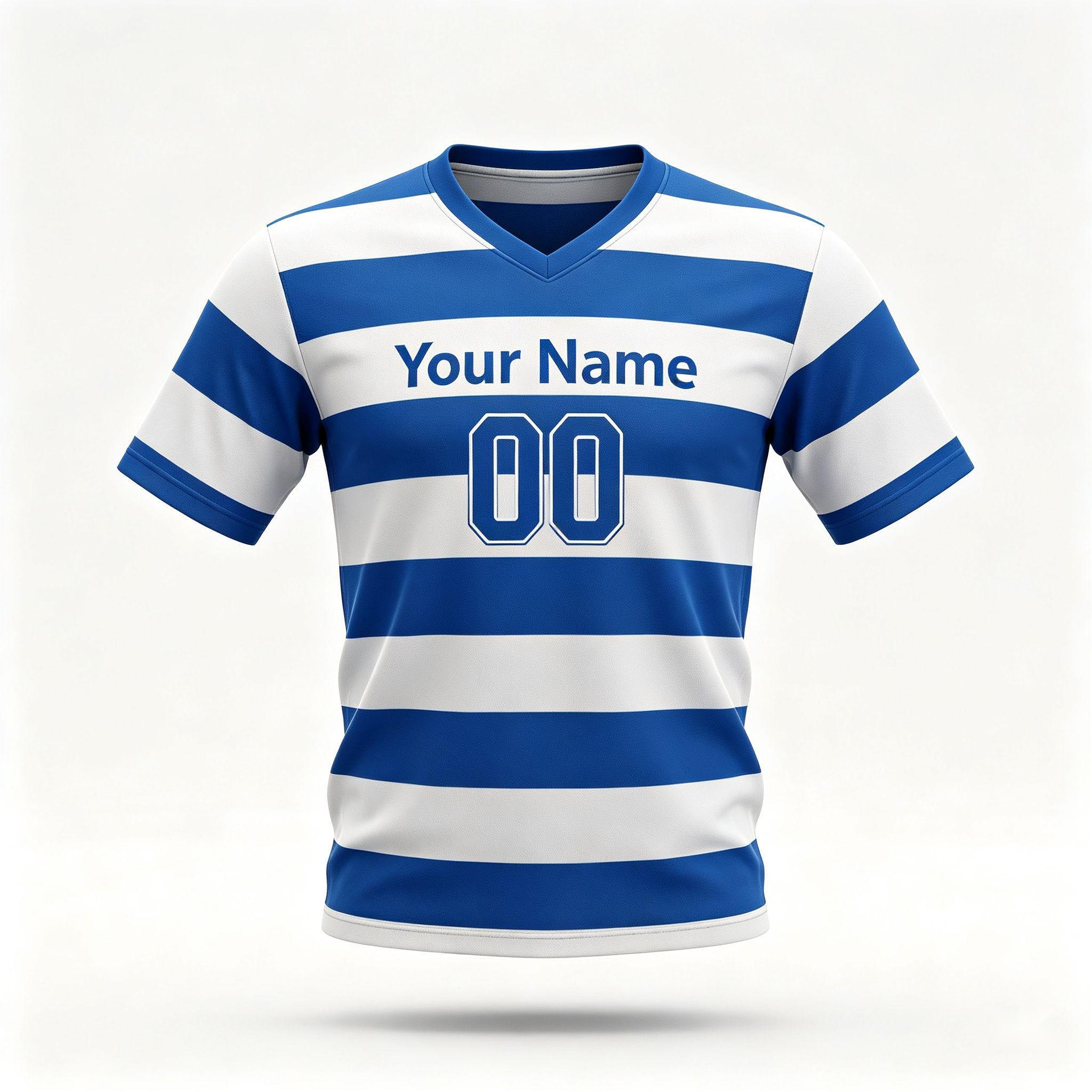 Custom Blue White Horizontal Striped Football Shirt