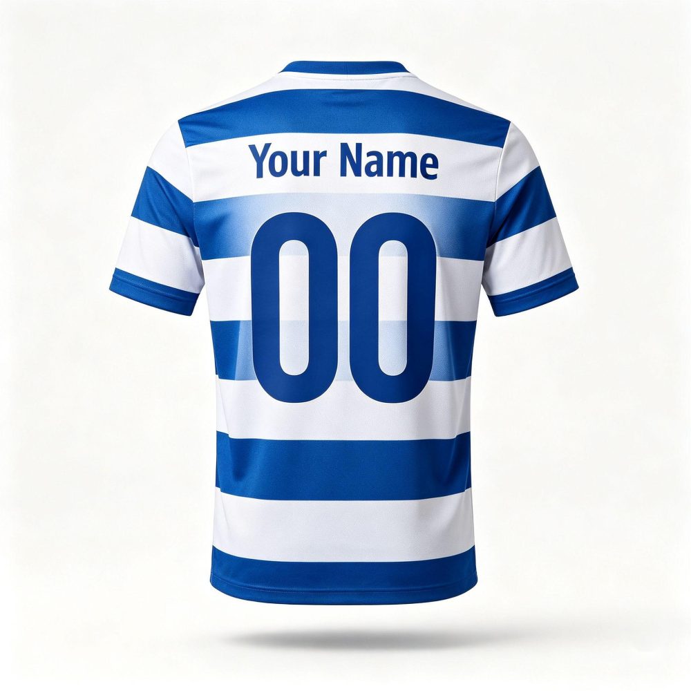 Custom Blue White Horizontal Striped Football Shirt