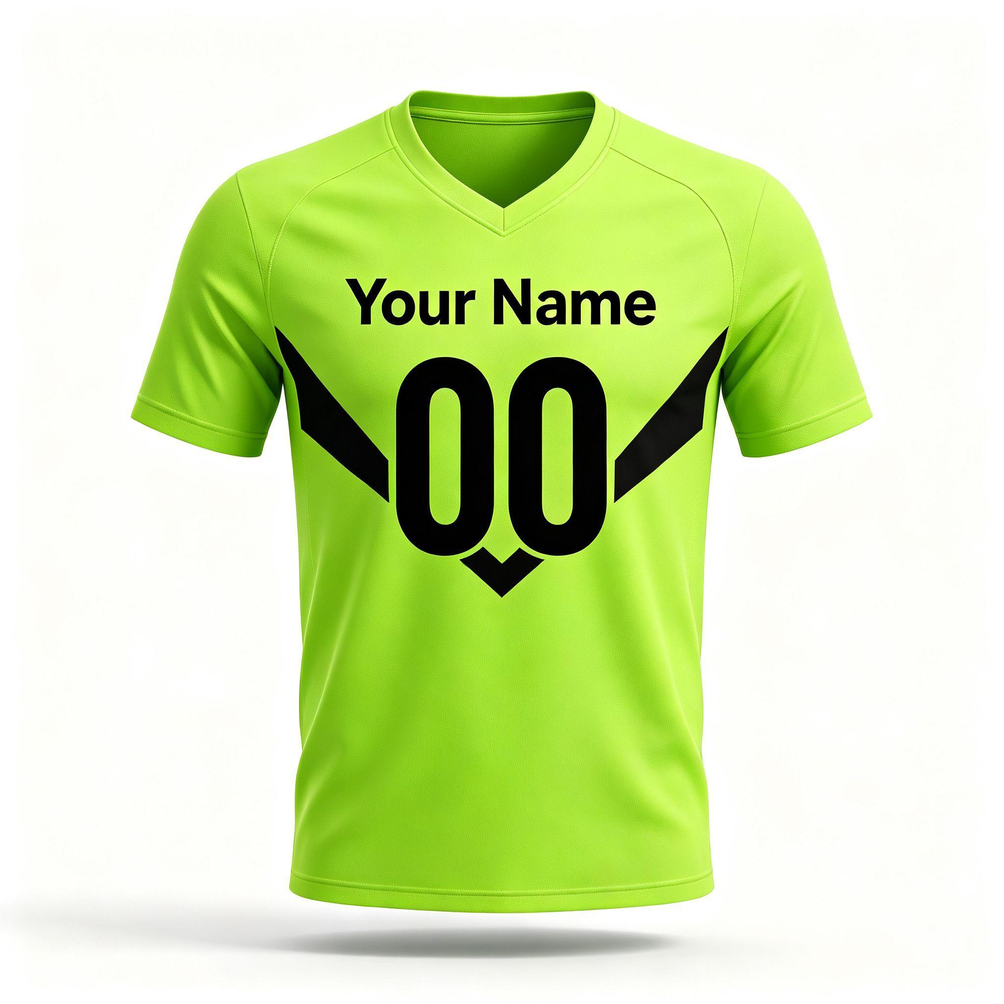 Custom Fluorescent Green Black Geometric Cut Football Shirt