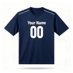 Custom Navy Blue Solid White Shoulder Line Football Shirt