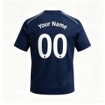 Custom Navy Blue Solid White Shoulder Line Football Shirt
