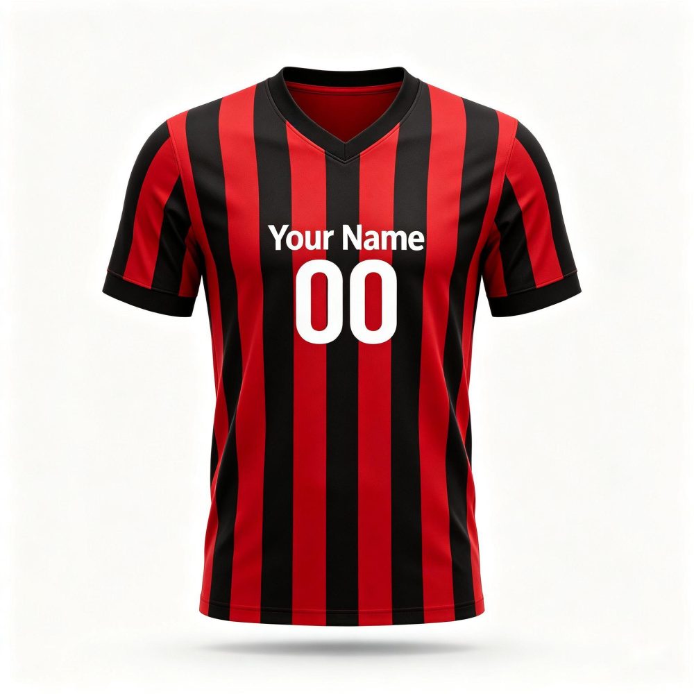 Custom Red Black Striped Football Shirt