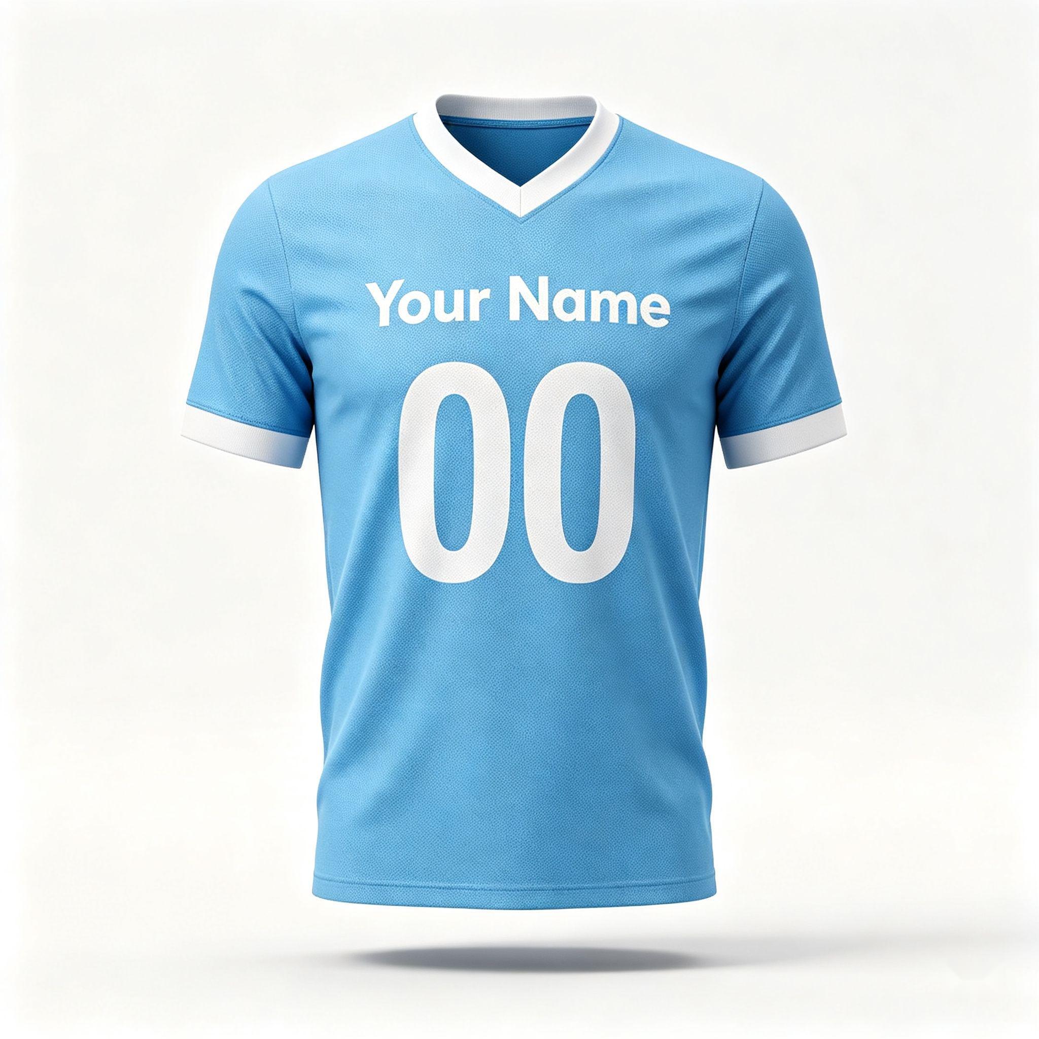 Custom Sky Blue White V-Neck Football Shirt
